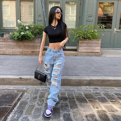 JEAN SLIM TAILLE HAUTE DÉCHIRÉS