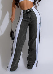 PANTALON LARGE EN DENIM AVEC BANDE LATÉRALE