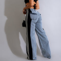 PANTALON LARGE EN DENIM AVEC BANDE LATÉRALE