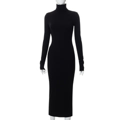 ROBE COL HAUT À MANCHES LONGUES
