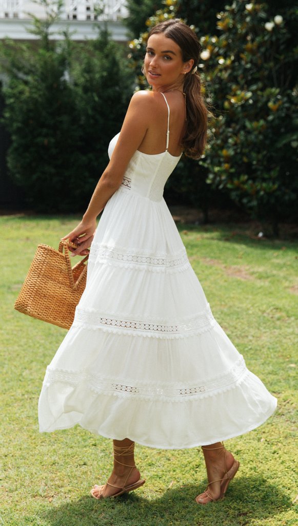 Boho Sling Dress Lace Panel Swing Skirt Image secondaire du produit